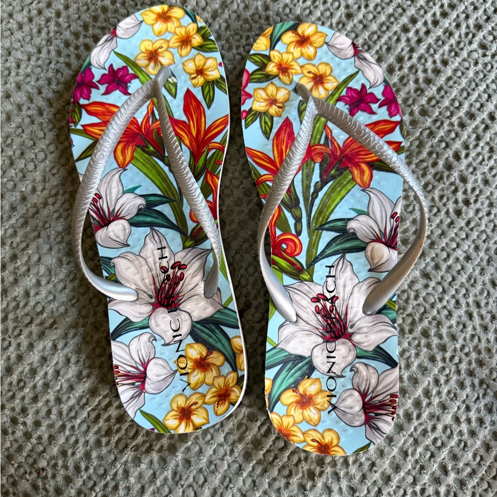 Vionic beach Floral Pattern Women's Flip Flops - Light Blue size 8
